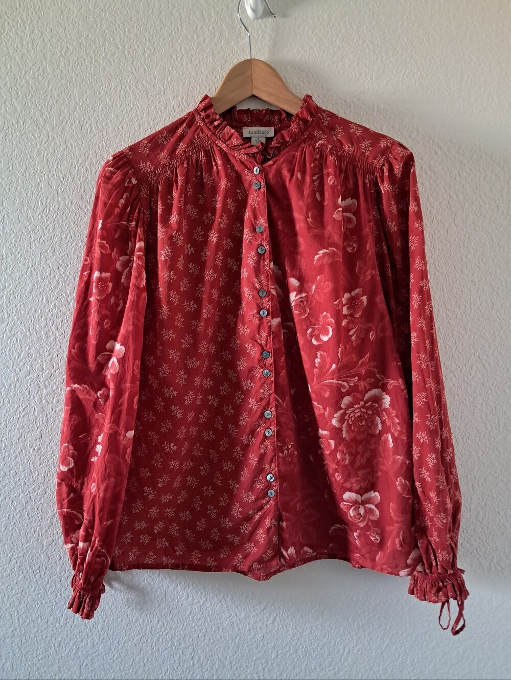 Sundance Blouse Women's Size Small Floral Red Romantic Coquette Cottagecore